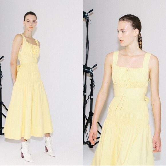 Self-Portrait Bright Yellow Cotton Poplin Sleeveless Midi Dress size US8 - Picture 2 of 12